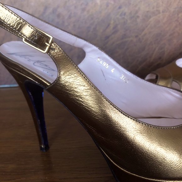 Vince Collection Italian Heels Bronze Stiletto Shoes Sling-backs 37 6 6.5 - Picture 2 of 10